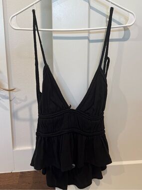 Zara Black Spaghetti Strap Ruffled Tank Top